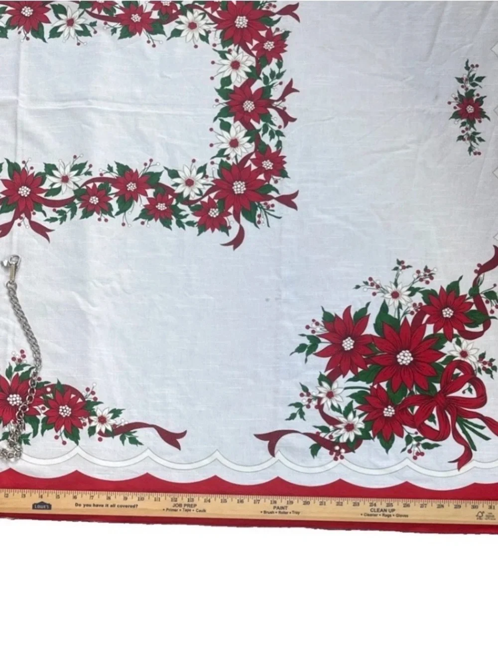 Holiday Poinsettia Tablecloth - Red and White 52x68 Rectangle